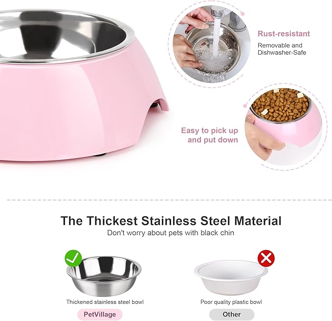 Stainless Steel Dog Bowls Set – Dual Non-Slip Pet Dishes with 2 Small (4oz*2) Bowls & Durable Resin Stand,Food & Water Feeder for Puppies, Kittens, and Small Breed Dogs– Pink-Mewly Pet