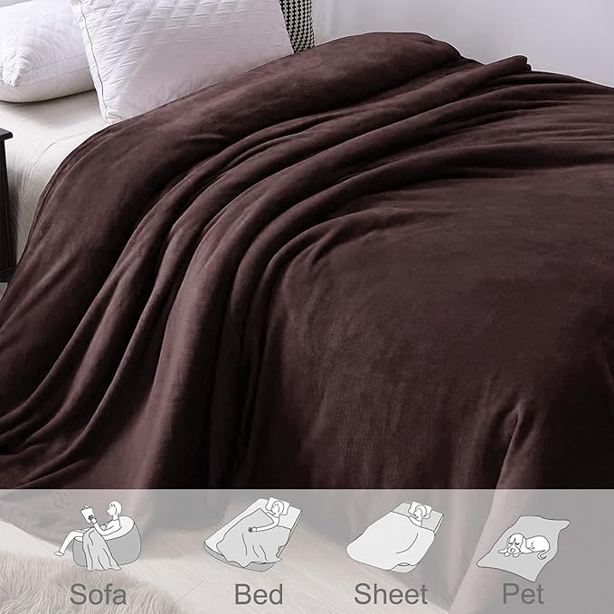 Exclusivo Mezcla Fleece Blanket Queen Size for Bed, Super Soft and Warm, All Season Use, Cozy, Plush, Lightweight, 90x90 Inches, Coffee