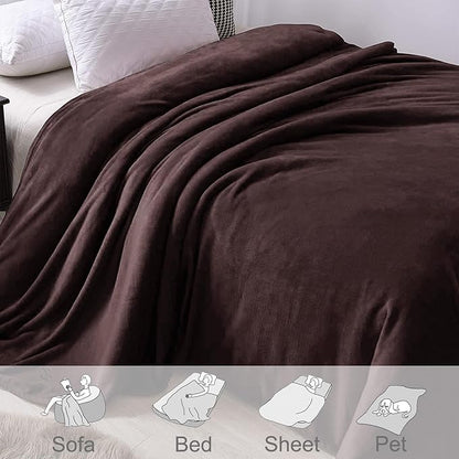Exclusivo Mezcla Fleece Blanket Queen Size for Bed, Super Soft and Warm, All Season Use, Cozy, Plush, Lightweight, 90x90 Inches, Coffee