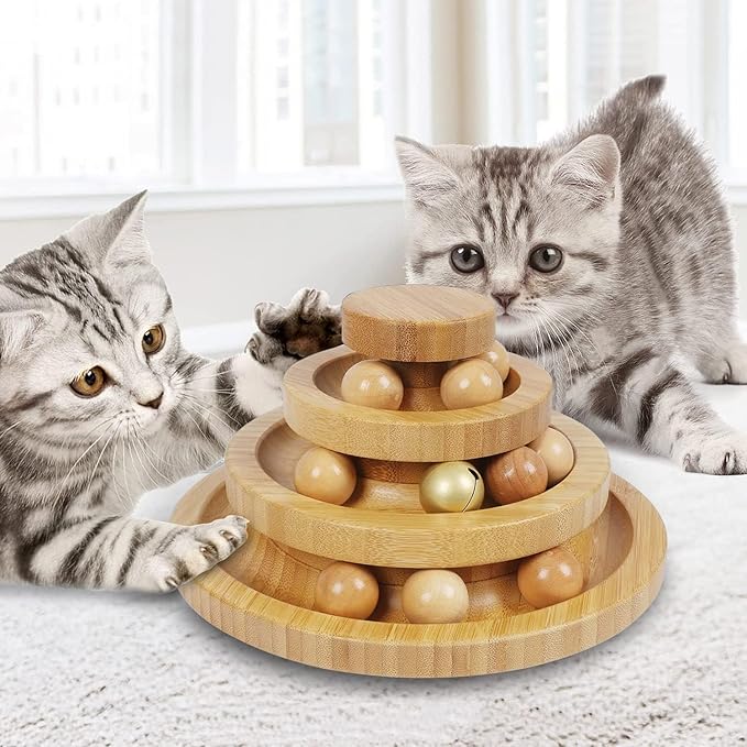 Cat Ball Track Toy,Kitty Toys Roller,3-Level Ball Tower with 9 Removable Balls,Interactive Cat Toy, DIY Circle Fun Toy for Kitten Mental Physical Exercise - Medium Size-Mewly Pet