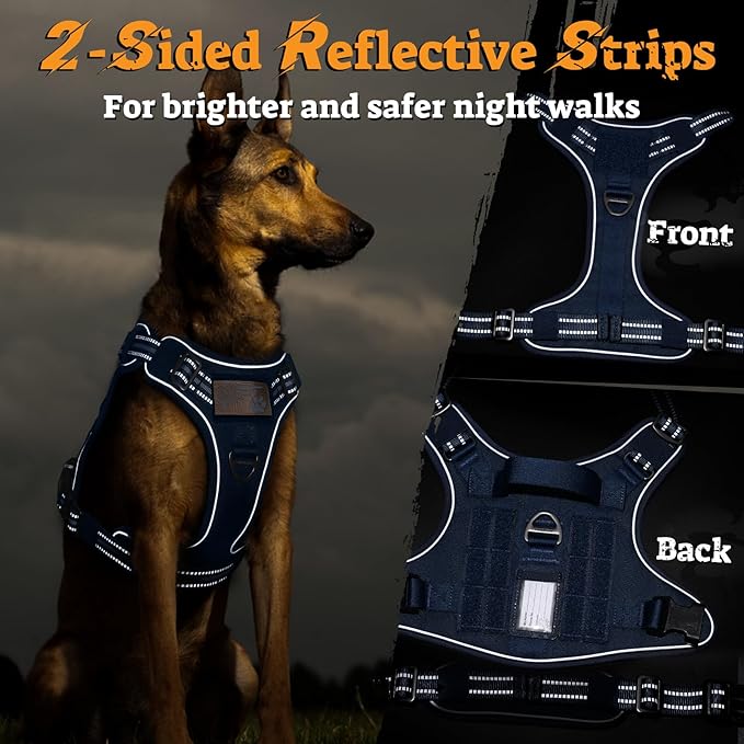 rabbitgoo Dog Harness Small Sized No Pull, Tactical Service Pet Vest with Molle and Control Handle, Adjustable and Reflective Military Harness for Easy Walking and Training, Blue, S-Mewly Pet