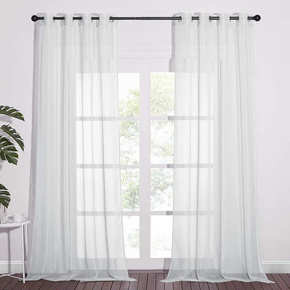 NICETOWN Long Sheer Curtain Panels - Ring Top Modern Window Treatment Voile Drapes for Bedroom/Living Room (Light Gray, One Pair, W54 x L96)