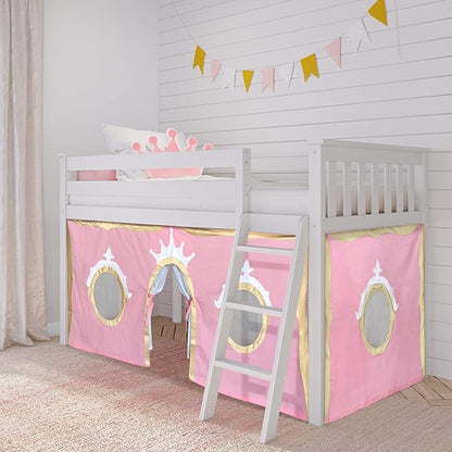 Max & Lily Underbed Curtain for Low Bunk Bed/Low Loft Bed, Princess Play Curtain for Kids, Cotton Privacy Curtain for Bottom Bunk, 2 Panel Curtain Set, Light Pink/Gold
