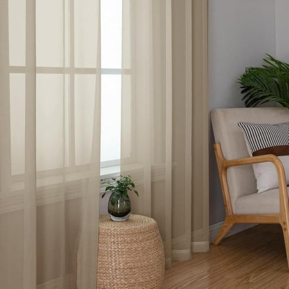 Aiyufeng Taupe Sheer Curtains 45 Inches Long 2 Panels Set, Semi Transparent Voile Rod Pocket Sheer Window Drapes for Bedroom Bed Canopy Living Room Dining Wedding Party Backdrop, 42W x 45L inch