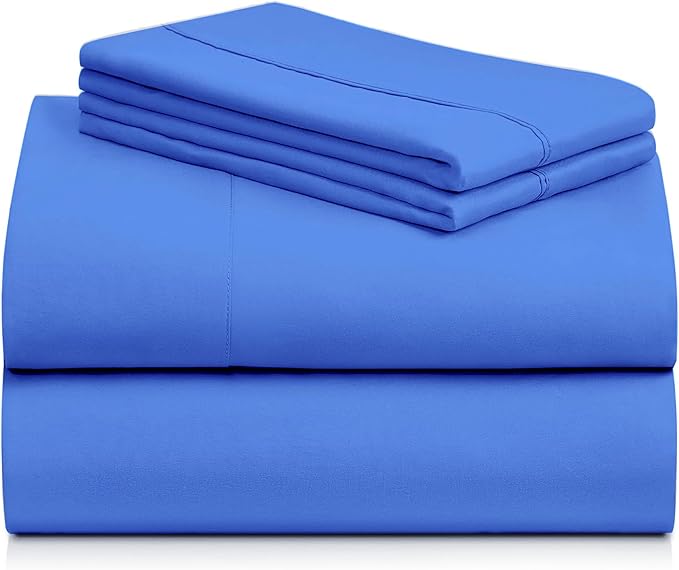 LuxClub 4 PC Sheet Set Bed Sheets Deep Pockets 16" Eco Friendly Wrinkle Free Cooling Machine Washable Hotel Bedding Silky Soft - Marine Blue Full