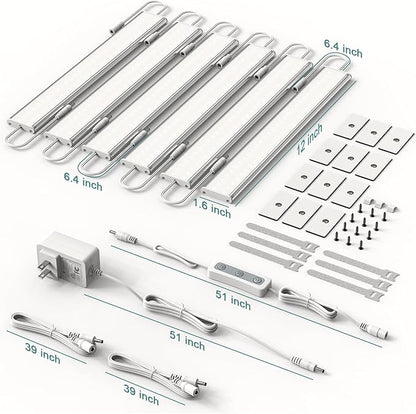 ASOKO Under Cabinet Led Light Plug in, Dimmable Daylight White 4000K, 6 Pack 12 inch Linkable Led Under Counter Lights 2500lm for Kitchen, Shelf, Workbench, Cupboard, Upgrade ETL Listed Plug 24V