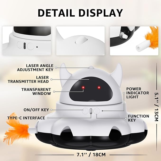 MIKK Cat Laser Toy Cat Feather Toys 2-in-1 Interactive for Indoor Cats Automatic with Remote Control Moving Ambush USB-C Rechargeable Electronic Kitten Toy for Indoor Exercise-Mewly Pet