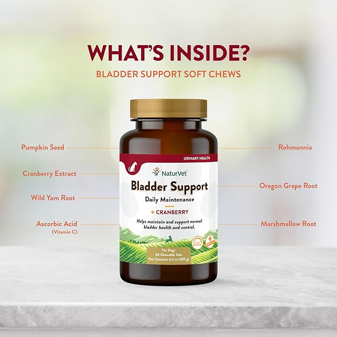 NaturVet – Bladder Support for Dogs – Plus Cranberry | Supports Healthy Bladder Control & Normal Urination | 60 Time Release Chewable Tablets-Mewly Pet