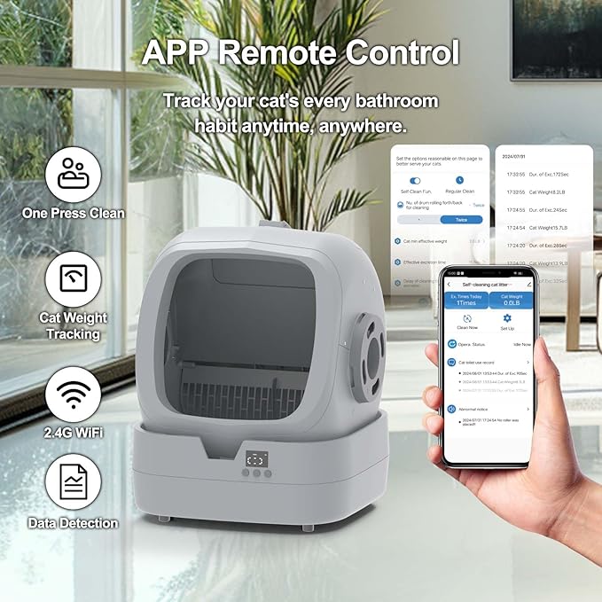 Automatic Self-Cleaning Cat Litter Box with APP-Controlled, Weight Tracking – 86L Ultra-Quiet, Smart Health Monitor, and Safe Anti-Pinch Design (Assembly Required) -Light Grey-Mewly Pet