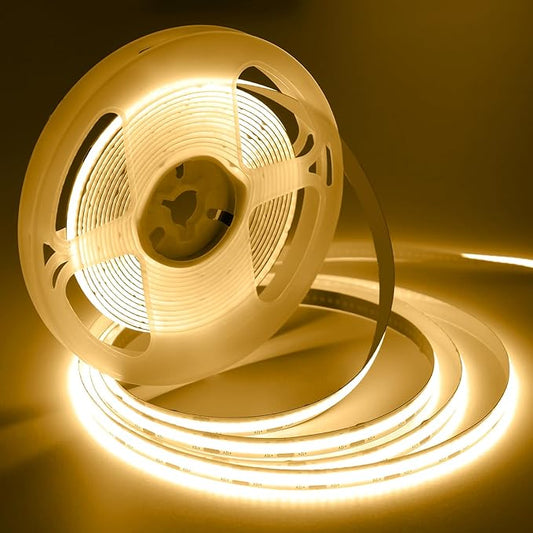 iNextStation COB LED Strip Light Warm White 3000K 16.4ft/5M DC12V CRI 93+ Flexible LED Tape Lights 8mm for Bedroom, Kitchen, TV Backlight, Cabinet, Stage, Home DIY Lighting Decor(No Plug)