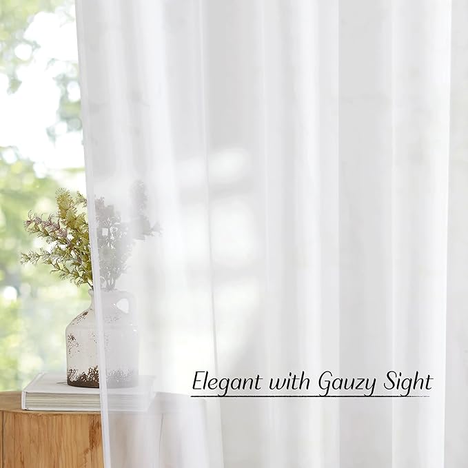 NICETOWN Voile White Sheer Curtains for Bedroom - Grommet Light Filtering Elegant Panels Lightweight & Breathable Window Treatments for Living Room, W54 x L90, 1 Pair