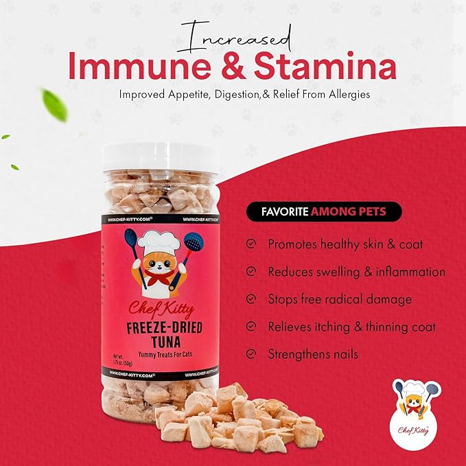 Freeze-Dried Tuna Treats for Cats & Dogs – 100% Wild Caught, Single Ingredient, High-Protein, Healthy Snack – No Additives or Preservatives – 1.7oz - Inspected & Tested in USA-Mewly Pet