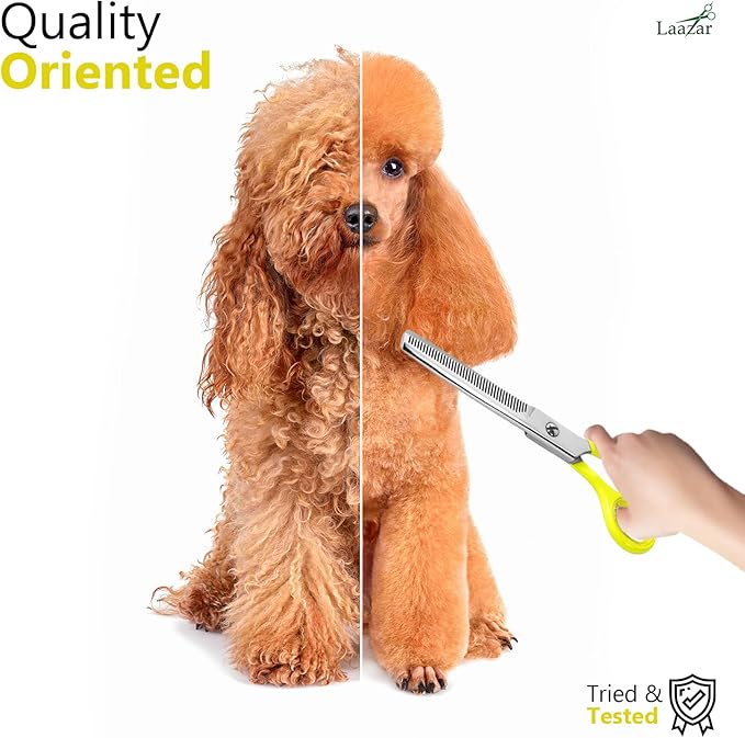 Laazar Dog thinning shears for dogs - Sharp Stainless Steel Blades with Colorful Handles, Safe and Easy-to-Use With Beautiful results, Long Lasting dog grooming thinning shears-Mewly Pet