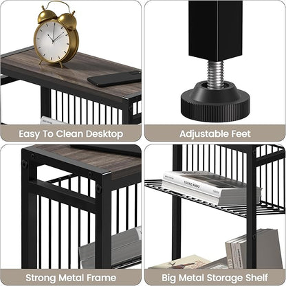 Small Side Table Set of 2 for Small Space, 3-Tier Narrow End Tablewith Magazine Holder,Small Nightstand, Skinny Snack Couch Table in Living Room, Bedroom Study and Balcony(Ash Brown)