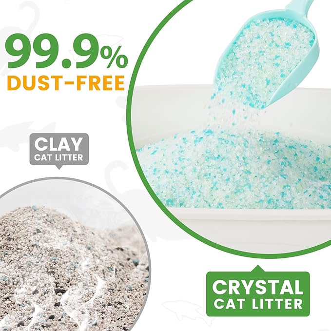 NEWORD Crystals Cat Litter Superior Odor Control 14 lbs Total (2 Pack of 7lb Bags) Soft-On-Paws Low Tracking Dust-Free Green Silica Gel, Aloe Vera Fragrance-Mewly Pet