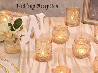 16 Pcs Assorted Gold Votive Candle Holders- Gold Candle Holders for Christmas Table Decorations, Glass Tealight Candle Holder for Thanksgiving, Fall, Wedding Table Centerpieces