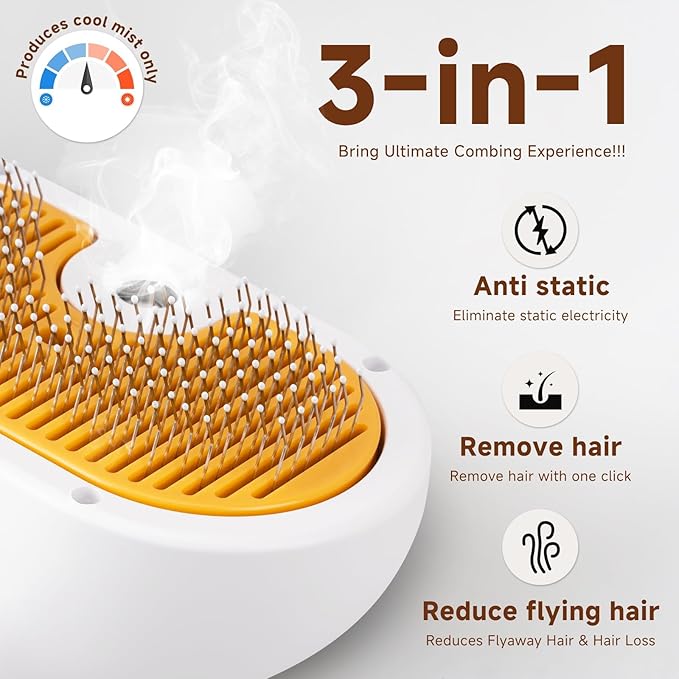 Pet Steam Brush for Dog & Cat – 3-in-1 Spray Hair Removal Comb – Steam Brush for Shedding & Grooming –Spritz Defur Comb–Includes Waterless Shampoo & Eye Wipes-Mewly Pet