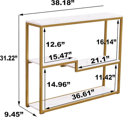 loglus Console Table for Entryway, Faux Marble MDF Sofa Table with Golden Frame (Multilayer, White Marble)
