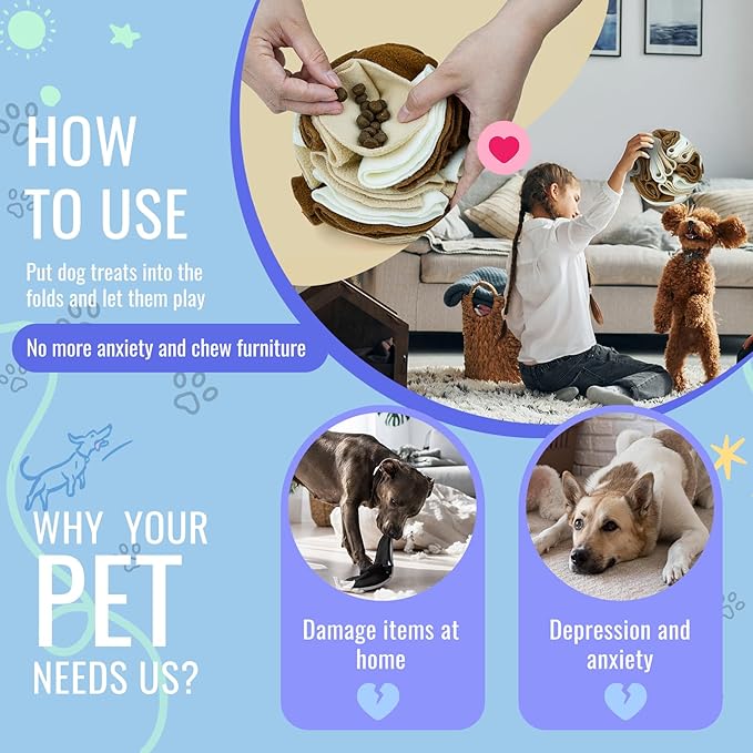 Pet Snuffle Ball, Puzzle Sniffing Interactive Dog Ball for Blind Dogs Training Stress Relief Dog Enrichment Toys Treat Machine Washable (Milk Tea Brown, 10cm)-Mewly Pet