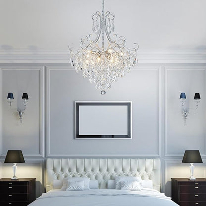 WUZUPS Crystal Chandelier 10-Light Pendant Ceiling Light Modern Lighting Fixture for Dining Room Hallway Bedroom Kitchen Bathroom, H 27.6" x W 22.8", E12 Base, Silver