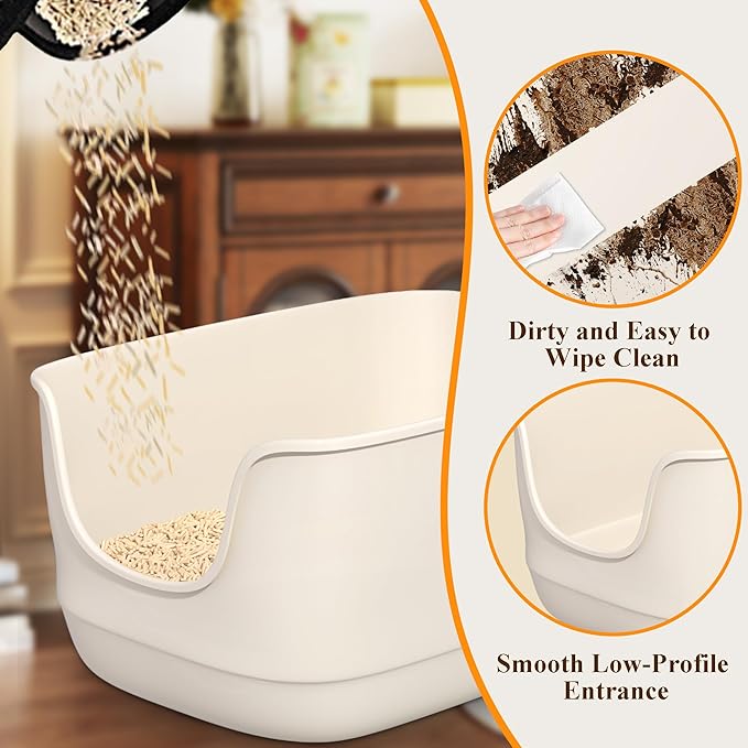 Gefryco Large Cat Litter Box with High Sided 24.6"x18.3"x12.2" - Jumbo Extra Large Open Anti - Splashing High Wall for Multiple Cats (White)-Mewly Pet