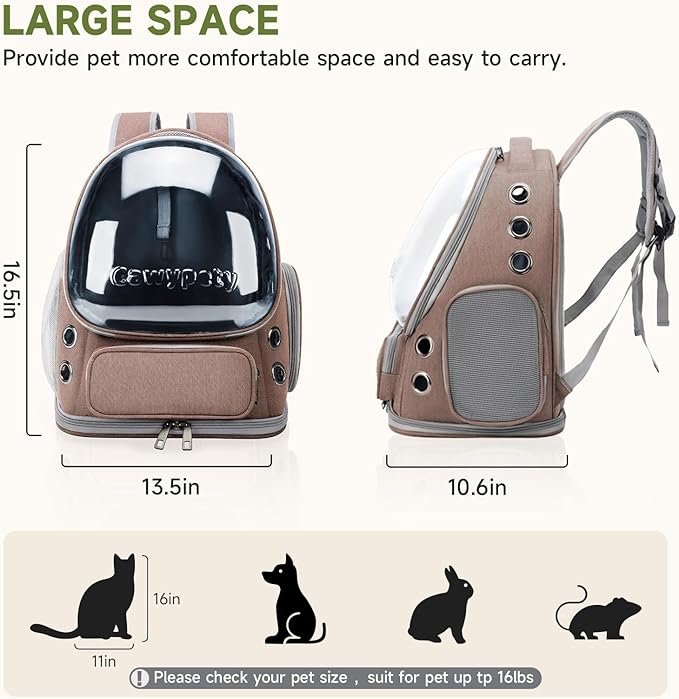 Cat Backpack Carrier, Breathable Cat Carrier Large Space Bubble Pet Backpack for Kitty Small Dog up to 15lbs, Transparent & Foldable Pet Carrier for Travel Hiking-Mewly Pet
