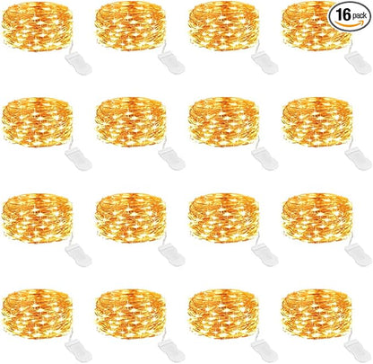 Onforu 16 Pack Warm White Fairy Lights Battery Operated String Lights, 6.5ft IP67 Waterproof Twinkle Light for Mason Jar Wedding Centerpiece Decor Christmas Bedroom