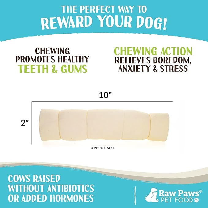 Raw Paws Beef Cheek Rolls for Dogs Large - 10 inch (4 Pack) - Packed in USA - Free-Range, Rawhide Alternative Dog Chews - Retriever Rolls - Beef Cheeks for Dogs-Mewly Pet