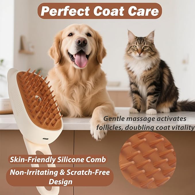 4 in 1 Cat Steam Brush Rechargeable Anti-Static Pet Spray Hair Removal Comb for Shedding and Grooming Multi-functional Pet Massage Brushes for Cats Dogs Small Animals-Mewly Pet