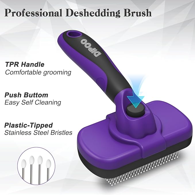Self Cleaning Cat & Dog Grooming Brush - Skin Friendly Deshedding Hair Brush for Haired Dogs & Puppies, Purple-Mewly Pet