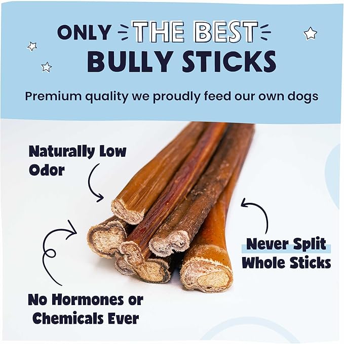 Pawstruck All-Natural 12" Bully Sticks for Dogs - Long Lasting, Rawhide-Free, Low Odor & Grain-Free Dental Chew Treat - Healthy Single Ingredient, 100% Real Beef - 1 lb Bag-Mewly Pet