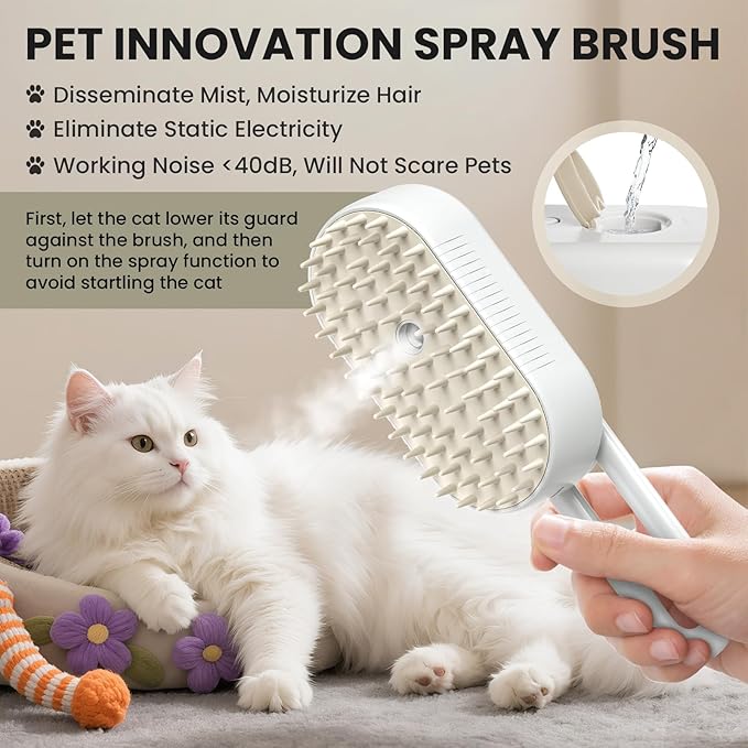 Cat Steam Brush for Shedding, Pet Steam Brush for Cats and Dog, 4 in 1 Rechargeable Cat Hair Brush, Spray Anti-Static, Massage, Cleaning, Shedding & Combing All In One, for Long & Short Haired Pets!-Mewly Pet