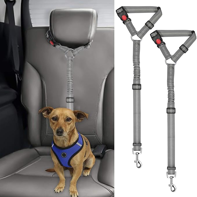 BWOGUE 2 Packs Dog Cat Safety Seat Belt Strap Car Headrest Restraint Adjustable Nylon Fabric Dog Restraints Vehicle Seatbelts Harness-Mewly Pet