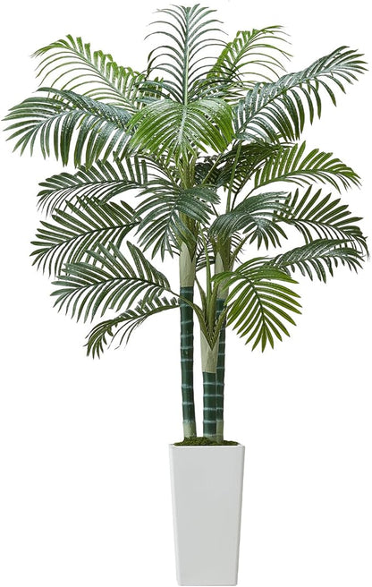 VEVOR Artificial Areca Palm Tree 6 ft, Fake Palm Tropical Plants with White Tall Planter, Faux Floor Silk Plant in Pot, Large Trees for Home Office Living Room Decor House Warming, Indoor Outdoor