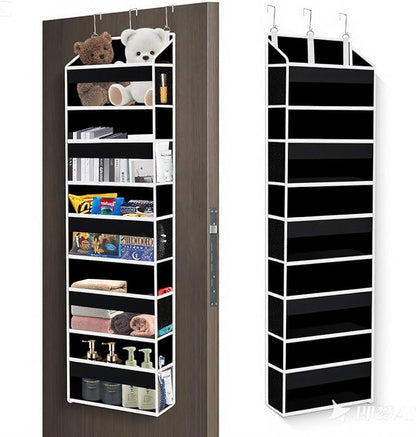 Over The Door Organizer Closet,5 Bins 10 Side Pockets,Hanging Organizer,Anti Tilt 44 lbs Load Door Organizers and Storage with Clear Window for Bedroom,Nursery,Rv,Bathroom,Camper(Pure Black)