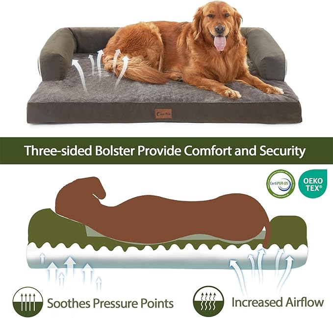 Orthopedic Dog Beds for Extra Large Dogs, Waterproof Dogs Beds XLarge, Memory Foam Dog Couch Beds with Comfy Bolster, Removable Washable Cover and Nonskid Bottom (X-Large, Dark Green)-Mewly Pet