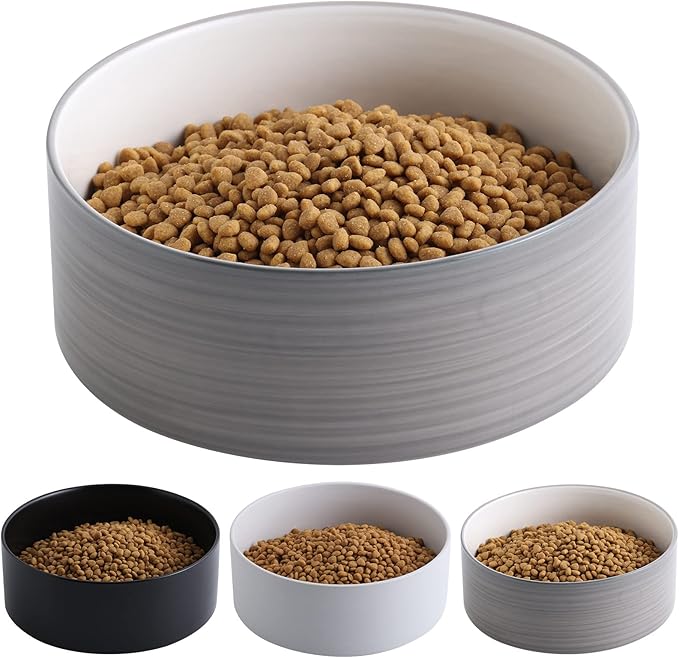 Dog Bowl Ceramic for Medium Large Breeds, Heavy Weighted Dog Food Water Feeder Dish, Non - Slip Modern Cute Extra Big Porcelain 8 in Pet Dog Bowl Maze Grey White-Mewly Pet