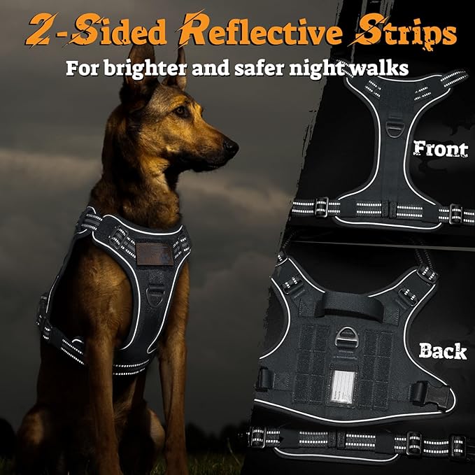 rabbitgoo Dog Harness Small Sized No Pull, Tactical Service Pet Vest with Molle and Control Handle, Adjustable and Reflective Military Harness for Easy Walking and Training, Grey, S-Mewly Pet