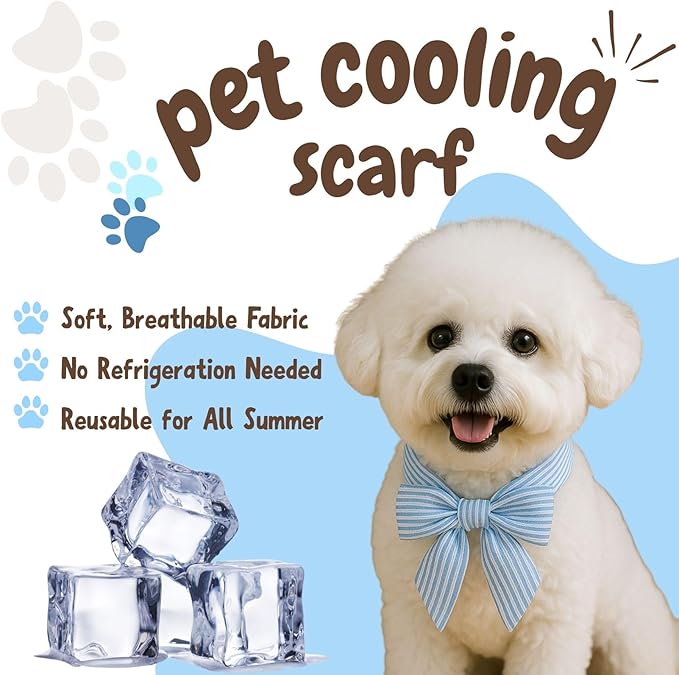 4pcs Cooling Scarf for Pets,Summer Cooling Scarves Keep Cats and Dogs Cool, Reused,Rrecycled,Suitable for Dogs (4pcs-Blue Stripe)-Mewly Pet