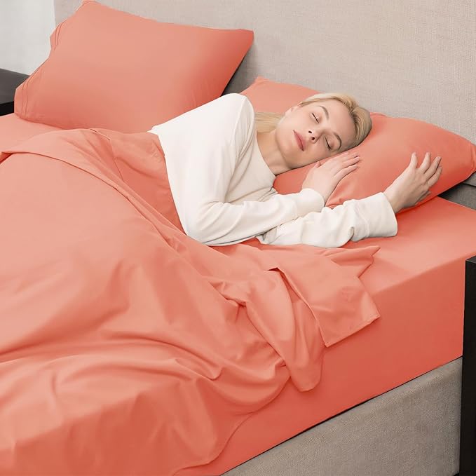 Mejoroom California King Size Sheet Set - Soft Microfiber Bed Sheets,Deep Pocket Fitted Sheet, Breathable, Wrinkle & Fade Resistant - 4 Piece (California King, Coral)