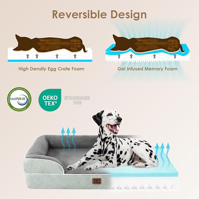 EHEYCIGA Orthopedic Dog Beds for Extra Large Dogs, Waterproof Memory Foam XL Dog Bed with Sides, Non-Slip Bottom and Egg-Crate Foam Big Pet Couch Bed with Washable Removable Cover, Greyish Green-Mewly Pet