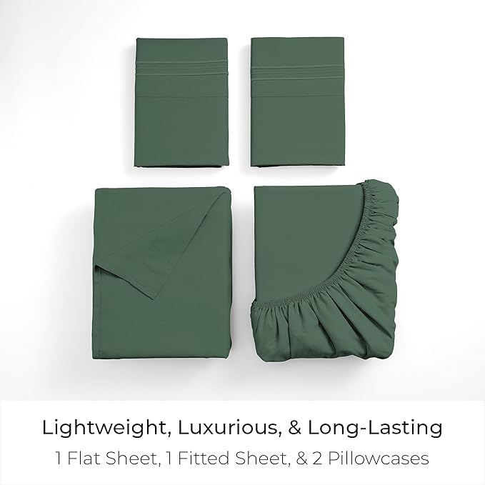 Mellanni King Sheets Set - 4 PC Iconic Collection Bedding - Hotel Luxury, Extra Soft, Cooling Bed Sheets - Wrinkle, Fade, Stain Resistant (King, Emerald Green)