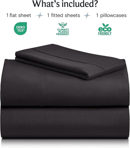 LuxClub 3 PC Sheet Bed Sheets Deep Pockets Wrinkle Free-Kids-Fitted Sheets Machine Washable Hotel Bedding Silky Soft - Black Twin