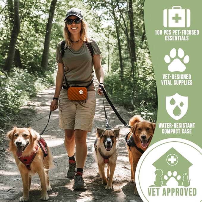 EVERLIT Pet Medic First Aid Kit | Vet-Approved Animal Care Kit with 95 Pcs Medical, Outdoor & Emergency Supplies to Treat Dogs, Cats | Travel-Friendly Compact Bag for Home, Car and Travel (Blue)-Mewly Pet