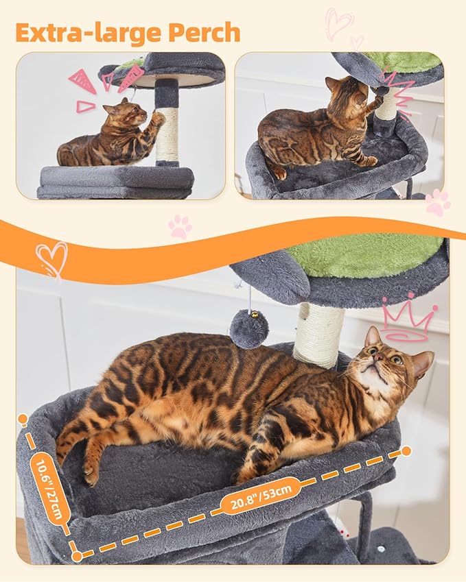 Taoqimiao 83In Heavy Duty Cat Tree, Suitable 20lb+ Large Cats, XXL-Cat Tower for Indoor Cats Large Adult, 2 Luxurious Cat Cando with 8 Scratching Posts,Oversized Metal Hammocks,Smoky Gray MS032G-Mewly Pet