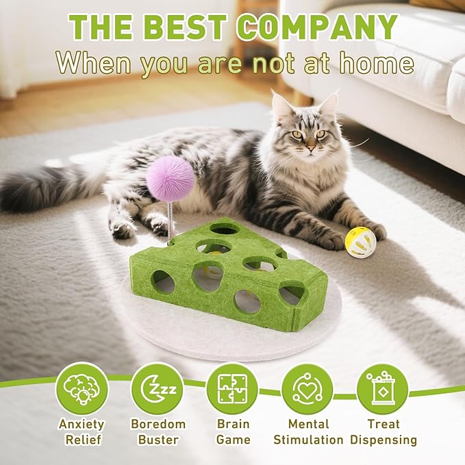 Interactive Cat Puzzle Toy for Indoor Cats & Kittens - Fun Track Balls & Spring Teaser in Stimulating Felt Puzzle Box (Green) - Mental Enrichment Game-Mewly Pet