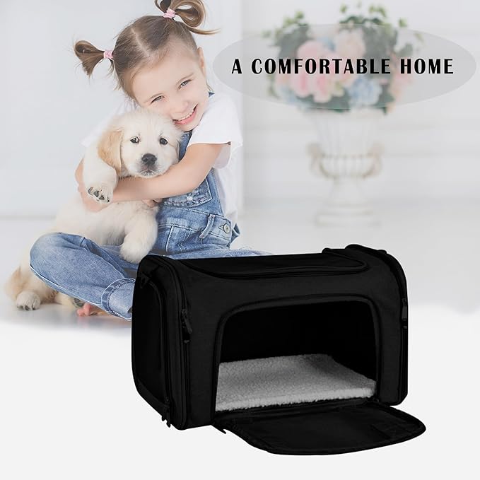 Airline Approved Soft Sided Pet Carrier for Small and Medium Dogs, Cats, and Puppies (Up to 15 lbs), Collapsible Portable Travel Bag for Dogs Cats (Black)-Mewly Pet