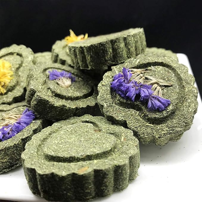 Bunny Chew Toys for Teeth, Natural Pet Chew Toy Hand Made Timothy Hay Cakes for Chinchilla Guinea Pig Hamsters Holland Lop Prairie Dogs Squirrels Gerbils Rabbit Chewing & Molar Teeth, 9.5oz-Mewly Pet