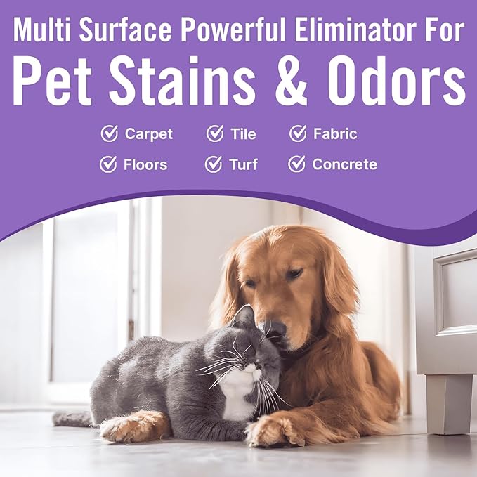 Multi-Purpose Probiotic Enzyme Cleaner, Made in USA - Pet Stain and Odor Remover - Concentrated - Professional & Home Strength Drains, Floors, Bathrooms, Toilets Trash Can, (1 gallon, Lavender)-Mewly Pet