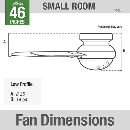 Hunter 46 inch Indoor Ceiling Fan with LED Light - Ceiling Fan with Pull Chain, For Bedroom, Living Room, or Kitchen, Low Profile Mount, No Remote, 5 Blades - Anslee 50278, Brushed Nickel